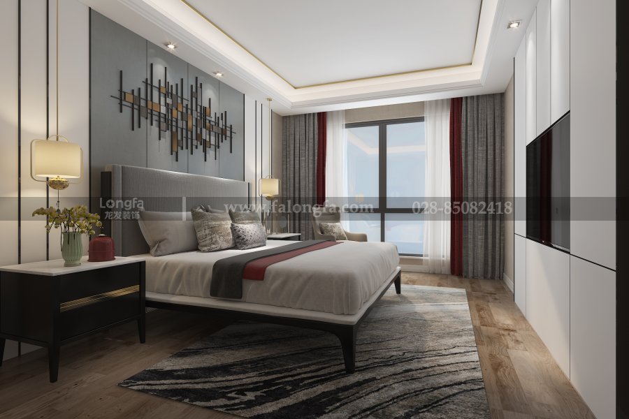 南湖国际400平现代中式风格卧室案例